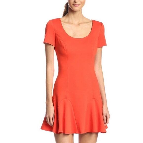 Trina Turk Dresses & Skirts - Trina Turk Womens Faith Ponte Flare Mini Dress Short Sleeve Orange size Small